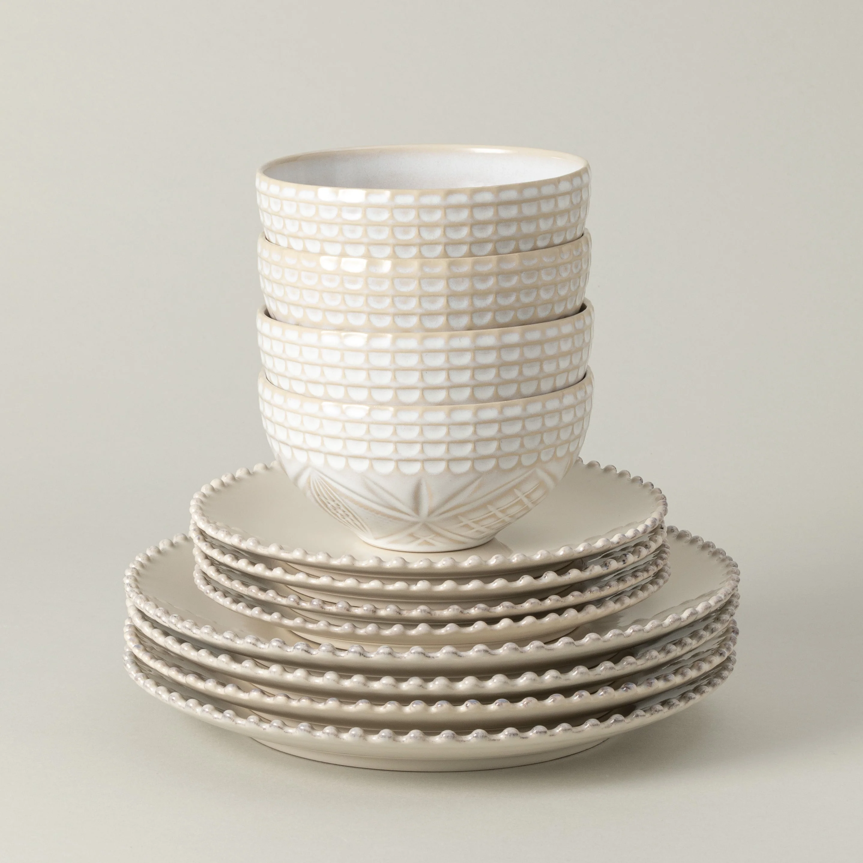 12-Piece Dinnerware Set with Bowl Pearl | Cristal