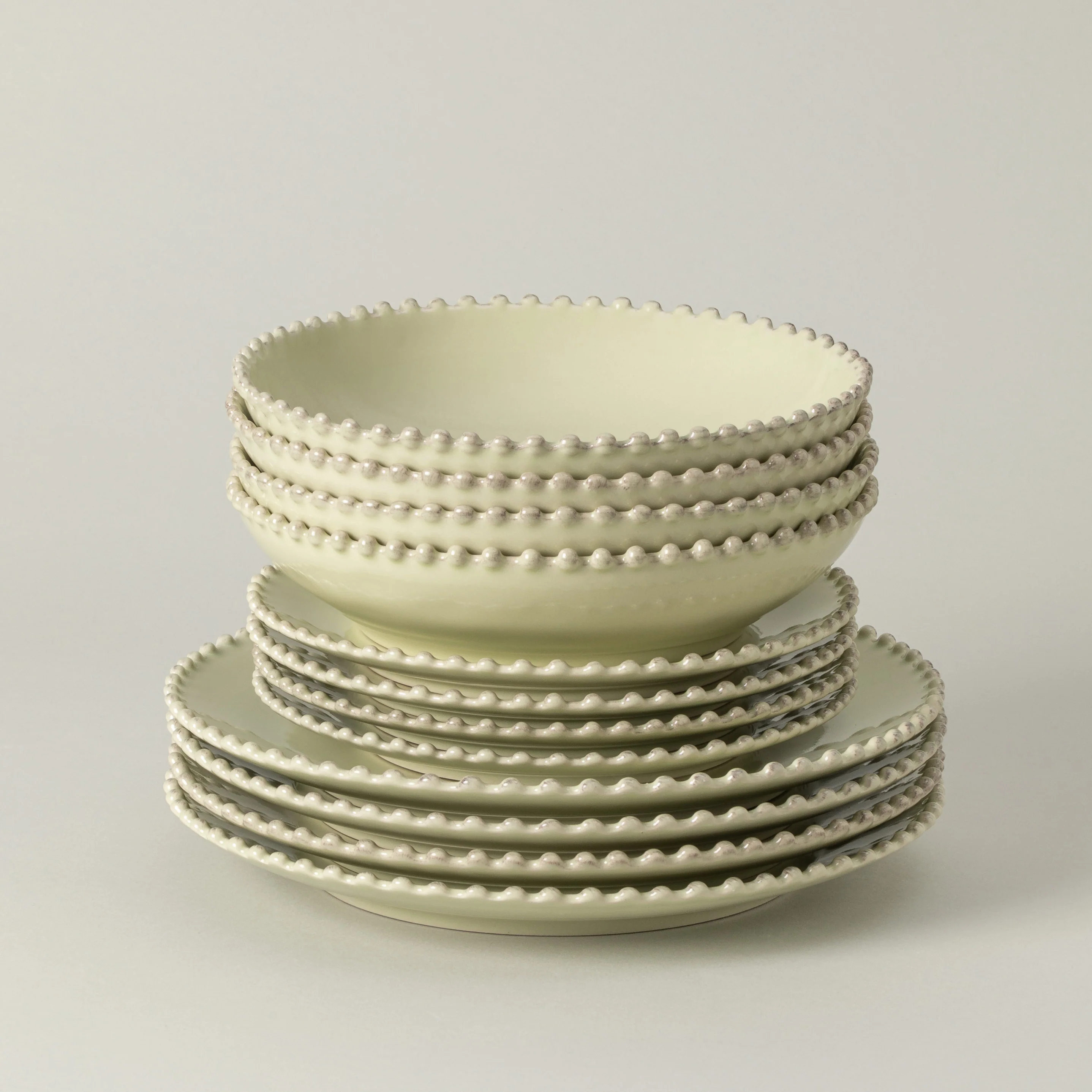 12-Piece Dinnerware Set with Soup/Pasta Bowl Pearl