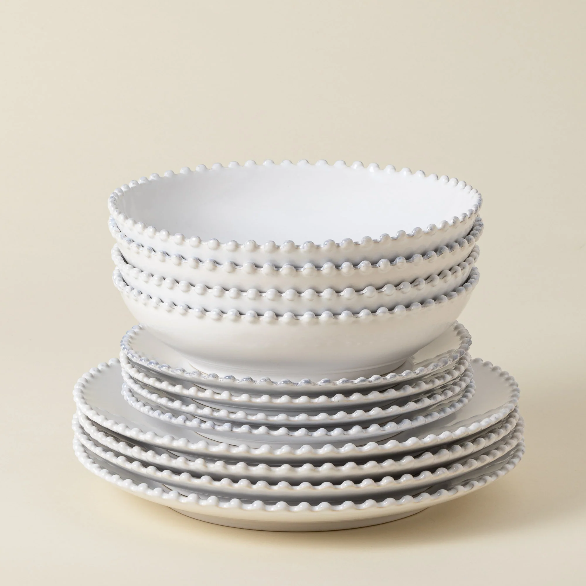 12-Piece Dinnerware Set with Soup/Pasta Bowl Pearl
